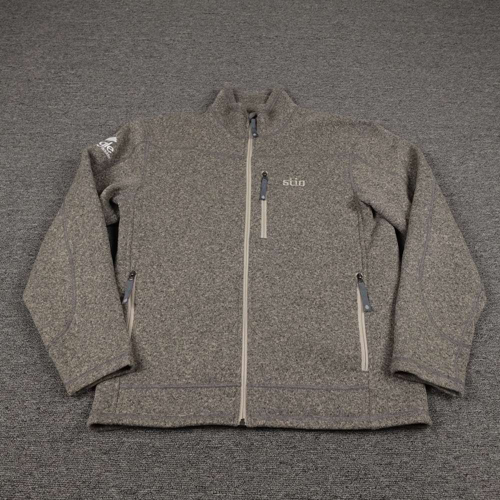 Stio Jacket Mens Medium Gray Sweater Fleece Full Zip Google Boulder Logo